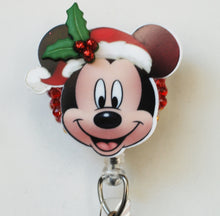 Load image into Gallery viewer, Merry Christmas Mickey Mouse Face Retractable ID Badge Reel