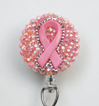 Load image into Gallery viewer, Pink Ribbon For Breast Cancer Awareness Retractable ID Badge Reel