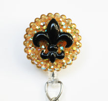 Load image into Gallery viewer, Black Fleur De Lis Retractable ID Badge Reel
