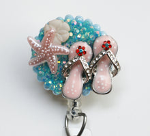 Load image into Gallery viewer, Fancy Pink Flip Flops Retractable ID Badge Reel