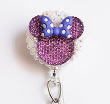 Load image into Gallery viewer, Minnie Mouse Purple Silhouette And Polka Dot Bow Retractable ID Badge Reel