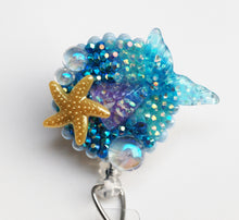 Load image into Gallery viewer, Ocean Blue Mermaid Tail Retractable ID Badge Reel