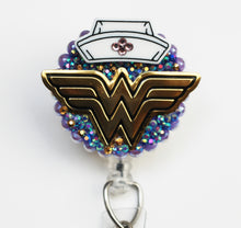 Load image into Gallery viewer, Wonder Woman Logo On Purple Retractable ID Badge Reel