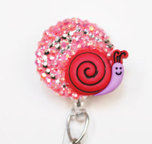 Load image into Gallery viewer, Hot Pink And Purple Snail Rrtractable ID Badge Reel
