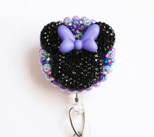 Load image into Gallery viewer, Minnie Mouse Shimmery Silhouette With Purple Bow Retractable ID Badge Reel