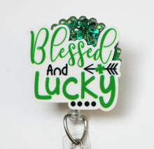 Load image into Gallery viewer, St. Patrick's Day Blessed And Lucky Retractable ID Badge Reel