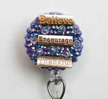 Load image into Gallery viewer, Believe Encourage Thankful Retractable ID Badge Reel