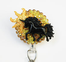 Load image into Gallery viewer, Prancing Black Unicorn Retractable ID Badge Reel