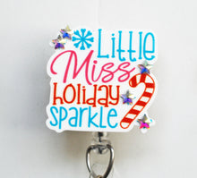 Load image into Gallery viewer, Little Miss Holiday Sparkle Retractable ID Badge Reel