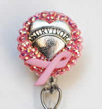 Load image into Gallery viewer, Breast Cancer Survivor Retractable ID Badge Reel
