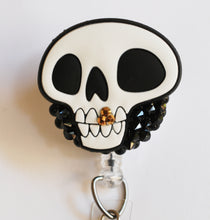 Load image into Gallery viewer, Halloween Gold Tooth Skull Retractable ID Badge Reel