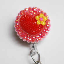 Load image into Gallery viewer, Shimmery Red Heart Retractable ID Badge Reel