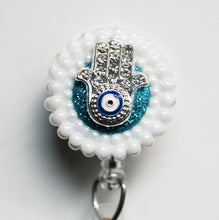 Load image into Gallery viewer, Hand And Evil Eye Retractable ID Badge Reel