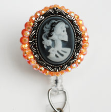 Load image into Gallery viewer, Skeleton Girl Cameo Retractable ID Badge Reel