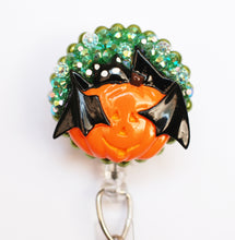 Load image into Gallery viewer, Halloween Pumpkin Hugger Retractable ID Badge Reel