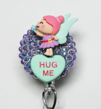 Load image into Gallery viewer, Valentine Pink Haired Fairy Retractable ID Badge Reel