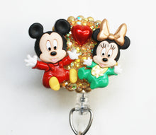 Load image into Gallery viewer, Christmas Babies Mickey And Minnie Mouse Retractable ID Badge Reel