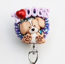 Load image into Gallery viewer, I Heart Dogs Retractable ID Badge Reel