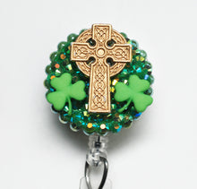 Load image into Gallery viewer, Irish Celtic Cross Retractable ID Badge Reel