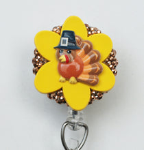 Load image into Gallery viewer, Thanksgiving Pilgrim Turkey Retractable ID Badge Reel