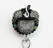 Load image into Gallery viewer, Halloween Witch Mickey Mouse Shimmery Dark Silver Silhouette Retractable Badge Reel