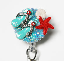 Load image into Gallery viewer, Fancy Blue Flip Flops Retractable ID Badge Reel