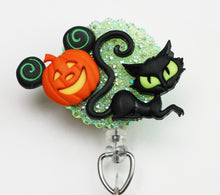 Load image into Gallery viewer, Mickey Mouse Pumpkin With A Black Cat Retractable ID Badge Reel