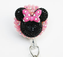 Load image into Gallery viewer, Minnie Mouse Silhouette In a Pink Polka Dot Bow Retractable ID Badge Reel