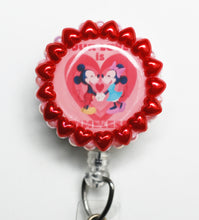 Load image into Gallery viewer, Valentines Day Mickey And Minnie Mouse Retractable ID Badge Reel