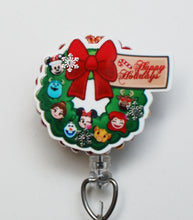 Load image into Gallery viewer, Disney/Pixar Emoji Holiday Wreath Retractable ID Badge