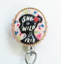 Load image into Gallery viewer, She Is Wild And Free Cameo Retractable ID Badge Reel