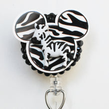 Load image into Gallery viewer, Mickey Mouse Silhouette Animal Kingdom Zebra Style Retractable ID Badge Reels
