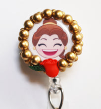 Load image into Gallery viewer, Beauty And The Beast Belle Emoji Style Retractable ID Badge Reel