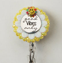 Load image into Gallery viewer, Good Vibes Only Retractable ID Badge Reel