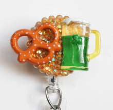 Load image into Gallery viewer, St. Patricks Day Green Beer And A Salty Pretzel Retractable ID Badge Reel
