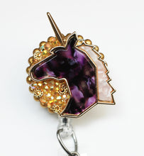 Load image into Gallery viewer, Purple Unicorn Retractable ID Badge Reel