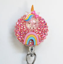 Load image into Gallery viewer, Glittery Sleeping Unicorn Retractable ID Badge Reel