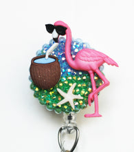 Load image into Gallery viewer, Tropical Pink Flamingo Retractable ID Badge Reel