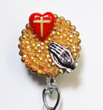 Load image into Gallery viewer, Praying Hands Retractable ID Badge Reel