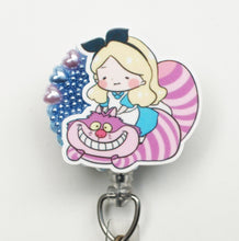 Load image into Gallery viewer, Alice Riding Cheshire Cat Retractable ID Badge Reel