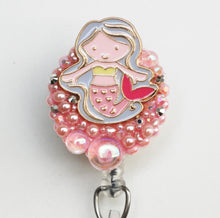 Load image into Gallery viewer, Mermaid Girl In The Pink Retractable ID Badge Reel