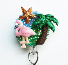 Load image into Gallery viewer, Pink Flamingo Island Retractable ID Badge Reel