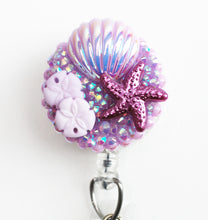 Load image into Gallery viewer, Ocean Creatures On Lavender Retractable ID Badge Reel