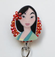 Load image into Gallery viewer, Princess Mulan With A Flower Retractable ID Badge Reel