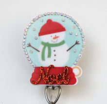 Load image into Gallery viewer, Snowman Snow Globe Retractable ID Badge Reel