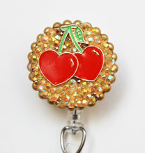 Load image into Gallery viewer, Red Cherry Hearts Retractable ID Badge Reel
