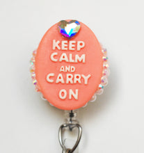 Load image into Gallery viewer, Keep Calm And Carry On Cameo Retractable ID Badge Reel