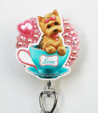 Load image into Gallery viewer, Tea Cup Yorkie Retractable ID Badge Reel