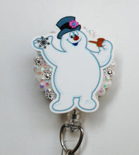 Load image into Gallery viewer, Frosty The Snowman With A Snowflake Retractable ID Badge Reel
