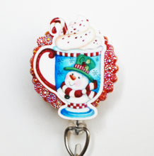 Load image into Gallery viewer, Peppermint Snowman Winter Hot Cocoa Retractable ID Badge Reel